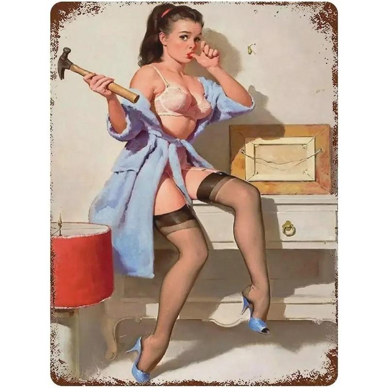 Pin-Up Girl Metal Sign, Vintage Wall Art Decor 30x20cm