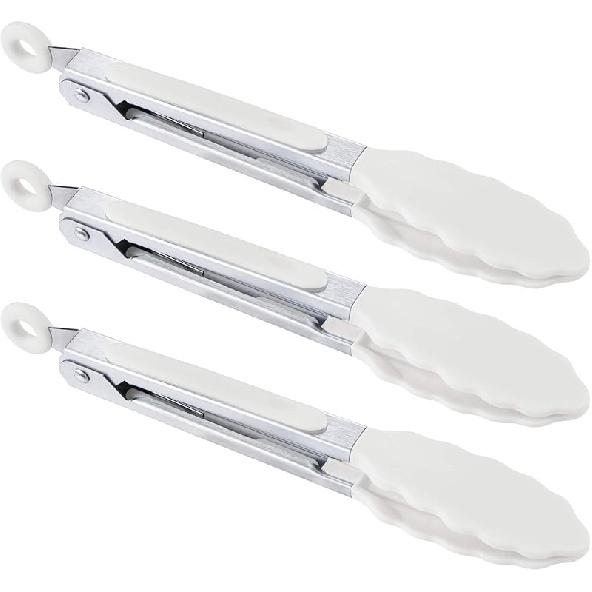 

7 inch Cooking Tongs, MSY BIGSUNNY Set of 3 Mini Kitchen Tongs Silicone Serving Tongs With Silicone Tips for FoodGrill, Salad, BBQ (Snow White) Snow White