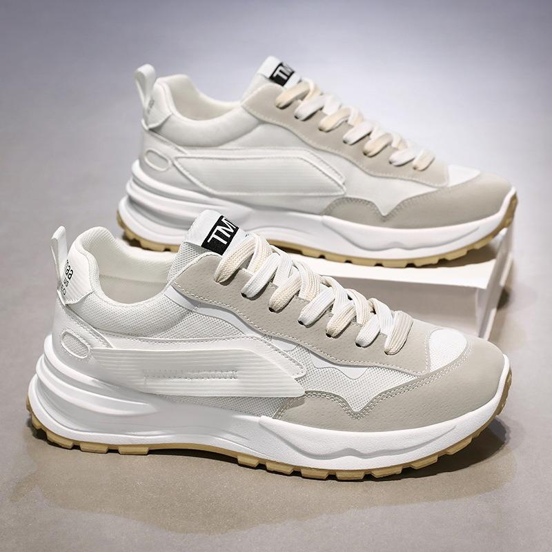 Men Sneakers 2024 New Breathable Mesh White Shoes Sports Shoes Thick Sole Lace-up Anti-slip Wear-resistant Korean Running Shoes