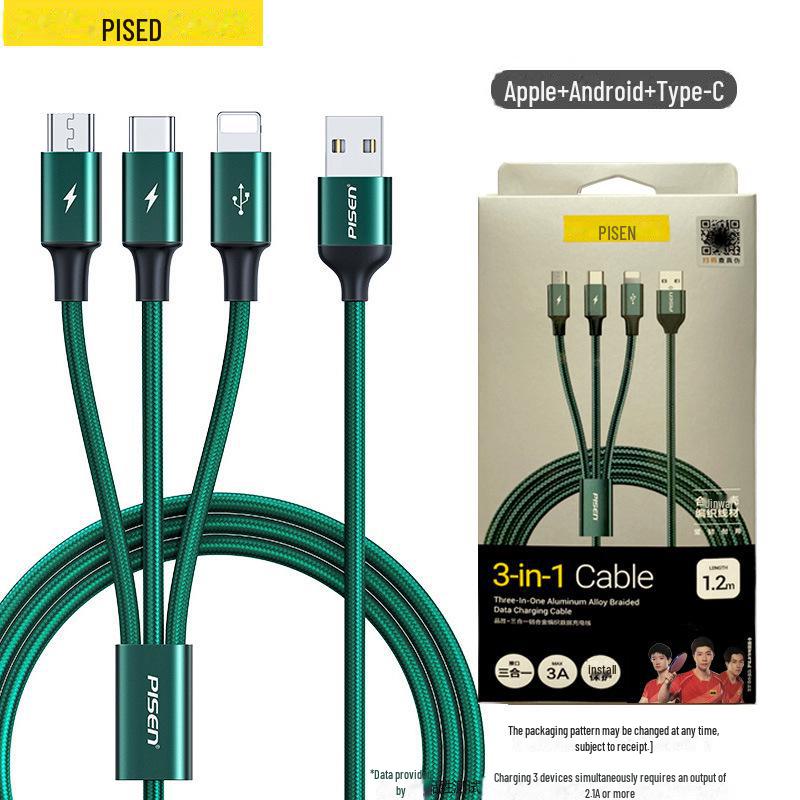 PISEN 3-in-1 Multi-Function Charging Cable: Compatible with Apple 14, Android, Type-C Devices.