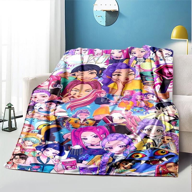 KPop Demon Hunters Pattern Blanket for Home Decoration, Bed, Sofa, Car Travel, Camping, Suitable for All Seasons, Birthday Christmas Gift