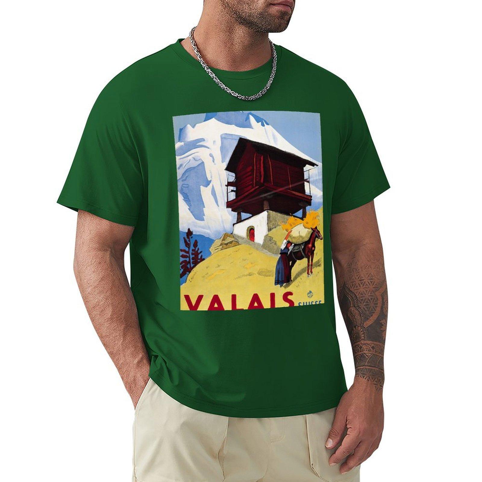 

Вале Швейцария Винтажный туристический плакат | Швейцарский туристический художественный плакат | Швейцария Плакат для футболки Room XXXL зелёный