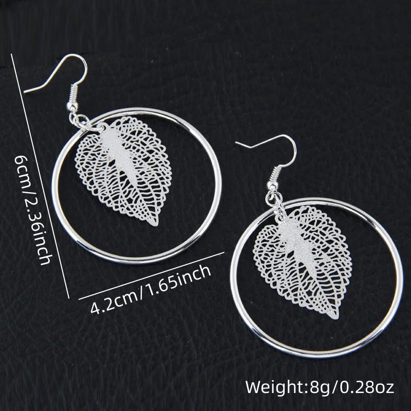 Fashionable Leaf and Circle Drop Earrings , Exaggerated Design Alloy Earrings for Women , Trendy Accessory
