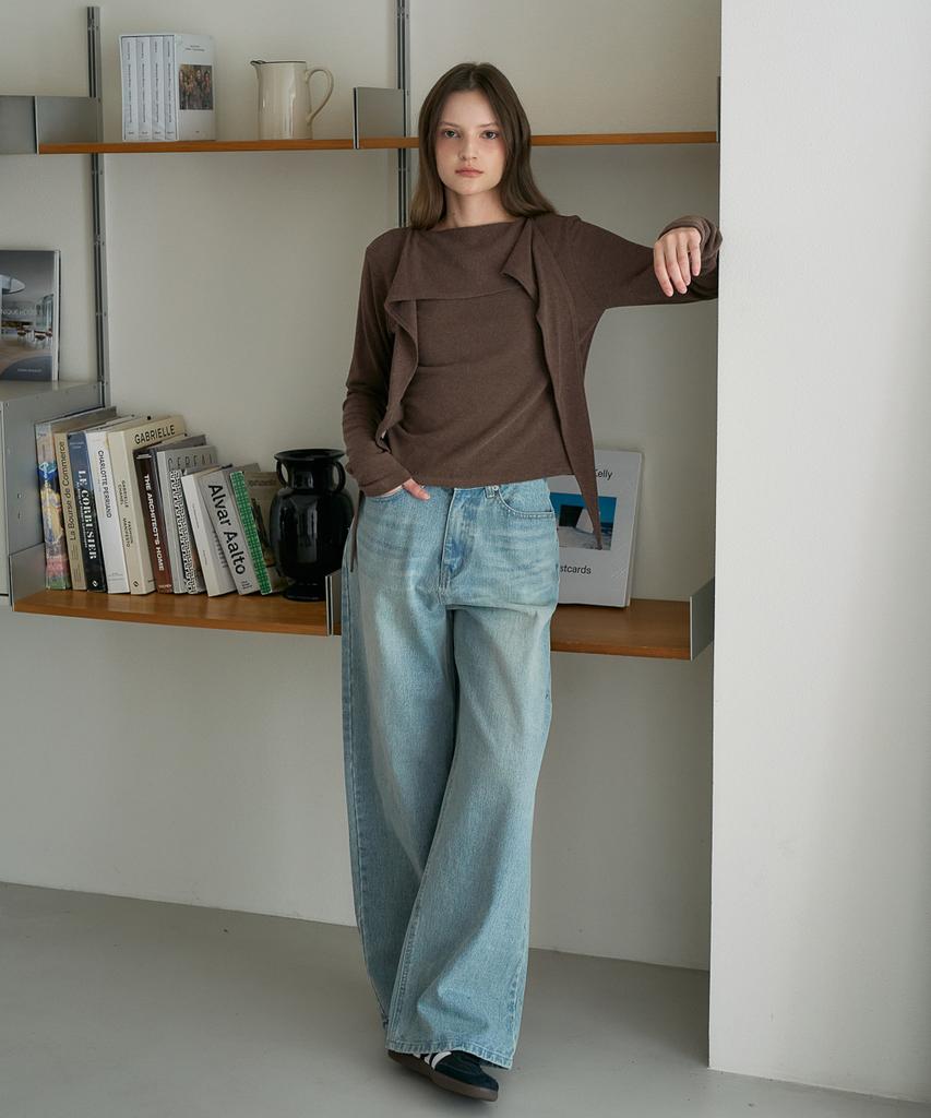 DEHEVE Drape Scarf Long Sleeve [Brown]