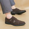 Men's Fashion Black Business Leather Shoes Scrub Double Buckle Dress Professional Leather Shoes Munk Shoes