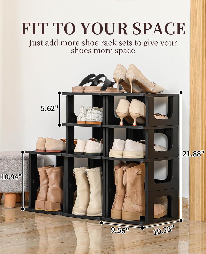 HAIXIN Slim Shoe Rack, Height Adjustable, 5 Tiers X 2, Space-Saving, Easy Assembly, Stackable, Compact Design (Approx. W48.6 X D26 X H58.3cm)