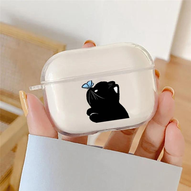 Cute Cartoon Couque Cat Clear Earphone Case For Apple AirPods 4 3rd 2 Pro2 Transparent Cover For Airpod 1 3 Protective Fundas