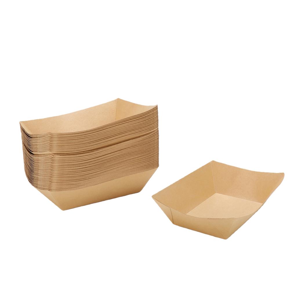 50PCS 16oz Paper Food Boat Trays Reusable Kraft Paper Pet Food Bowl for French Fries Nachos Snack Hot Dog Taco BBQ
