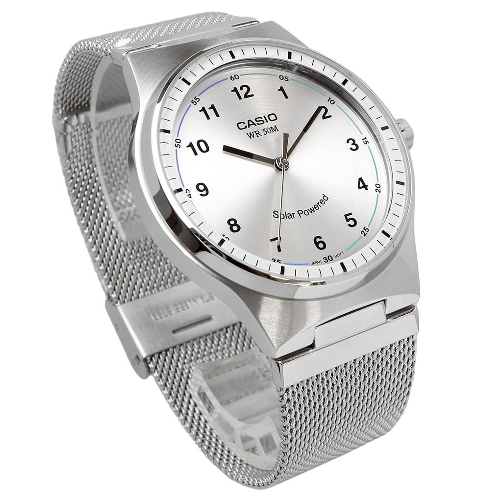 Casio Standard Solar Analog Watch MTP-RS105M-7BV Men's Silver Mesh Metal Band, 5 ATM Water Resistant, International Model [Parallel Import]