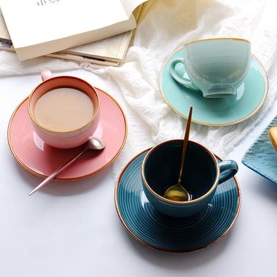 150/200ml Ceramic Coffee Cup And Plate Set Japanese Personality Gilded  Gold Milk Cup Dish Home Use Creative Gradient Sets