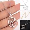 European-American Sports Series Volleyball Necklace: Stainless Steel Hollow Round Pendant Clavicle Chain