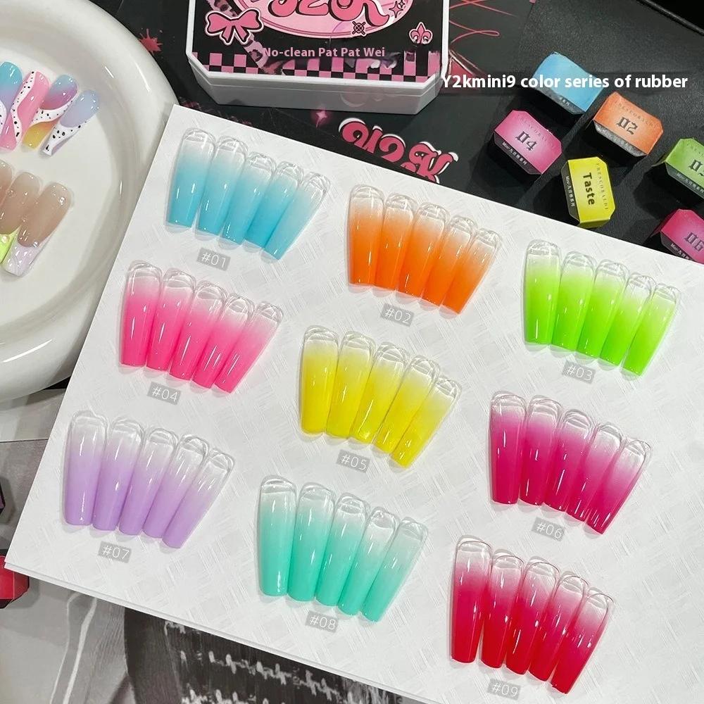Serie di 9 colori Mini Stile Cinese di Colla Pat Pat Collezione Palette Ombretti Pittura Degradé Smalto per Unghie Glitter per Unghie