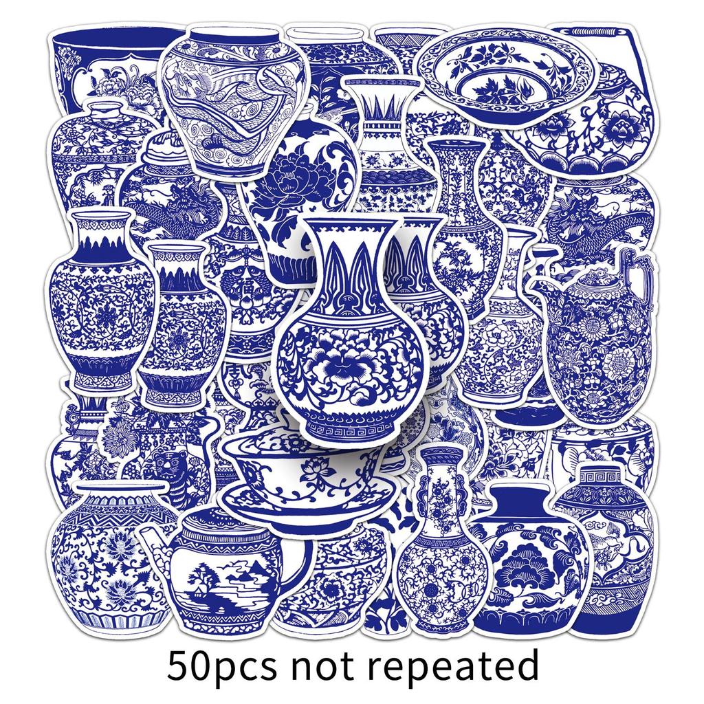 50 Blue and White Porcelain Graffiti Personalized Chinese Style Creative Guka DIY Mobile Phone Case Suitcase Stickers Waterproof