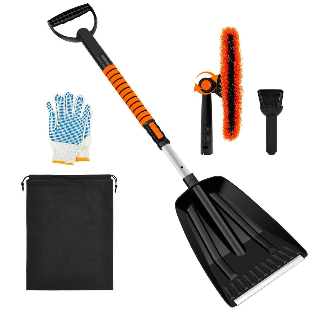 5 In 1 Retractable Snow Brush and Ice Scraper for Car Windshield Snow Shovel with 180° Pivoting Brush Head Car Snow Cleaning