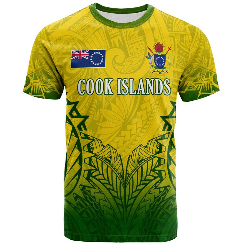3D The RepublicOf Cook Islands Flag Map Printed T Shirt Cook Islands Coat Of Arms Graphic T-shirts For Men Vintage Short Sleeves