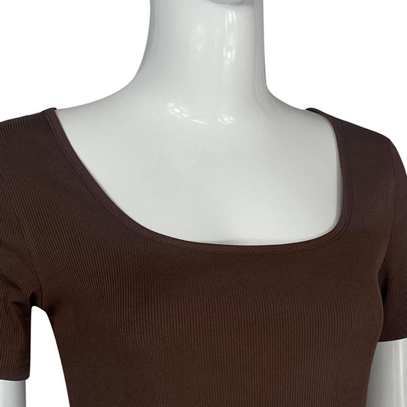 Women's Square Neck Bodysuit Ribbed Short Sleeve Sports Yoga Shapewear