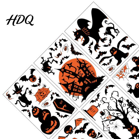 Non-adhesive Halloween Decals 9 Sheets Window Clings Happy Pumpkins Witch Ghost Bats Castle Spooky Decorations Stickers PVC Waterproof for