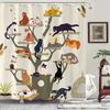Funny Cartoon Cat Tree Printed Shower Curtain Cute Boho Anime Kittens For Bathroom Decor