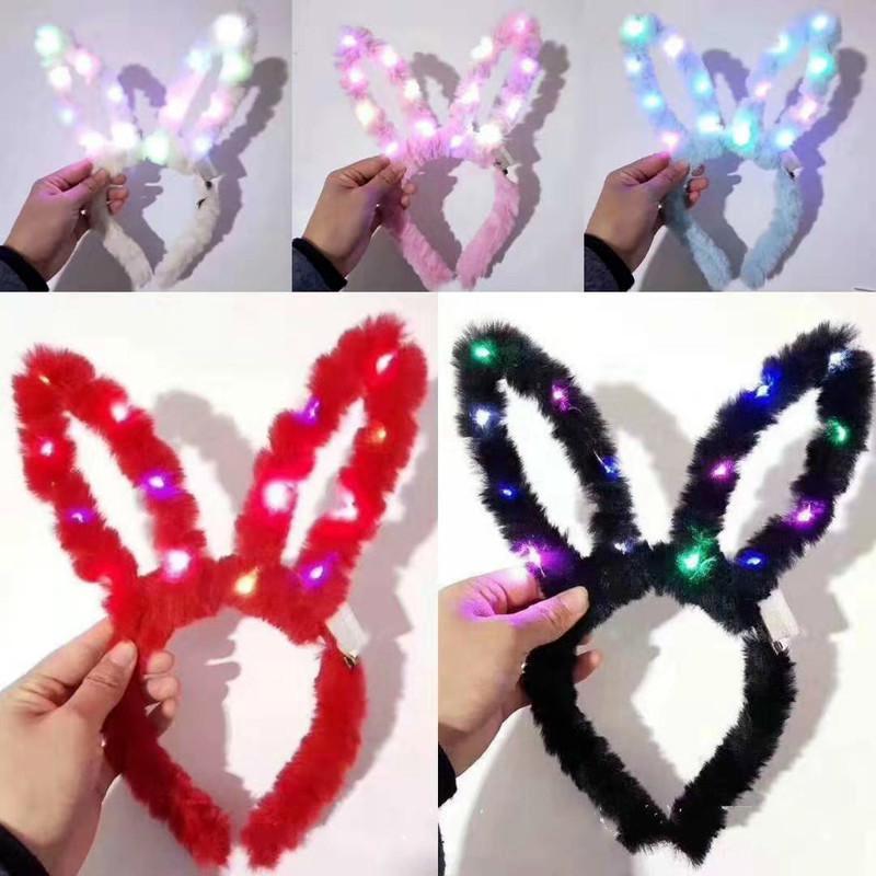 5 Cerchietti Con Orecchie Da Coniglio Luminosi - Colori Vari, Per Feste, Carnevale E Addii Al Nubilato