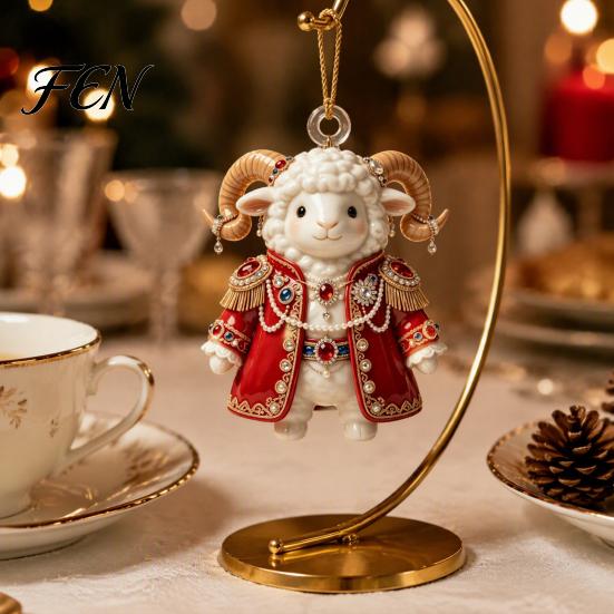 Xmas Tree Hanging Pendants 2027 New Year Sheep Ornament, 2D Acrylic Christmas Pendant Reusable Seasonal Decorations with String, Chinese Zodiac