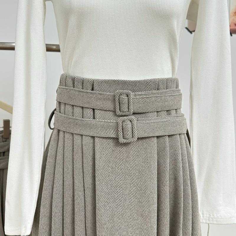 Ouyang Iron Tower Sunset Herringbone Retro Suit Lace-up Long Pleated Skirt for Women