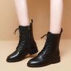 Weiche Leder-Mode-Stiefel Damen Britische Stil Stiefel Herbst und Winter Samt neue niedrig-absatzige Mode-Stiefel flachsohlige kurze Stiefel Damen