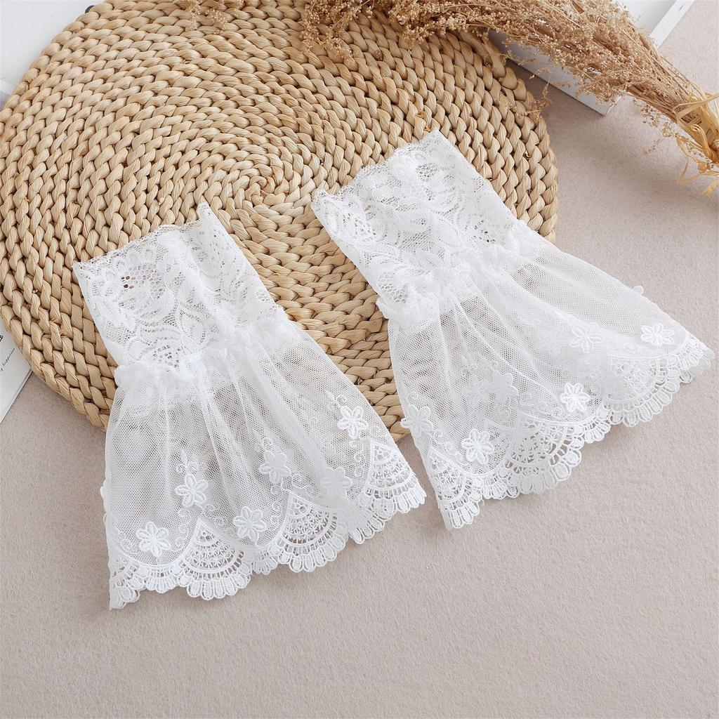 Female Shirt Detachable Cuffs for Womens Lace Flower Mesh Fake Flared Sleeves Pleated False Cuffs Sweater Blouse Wrist Warmers
