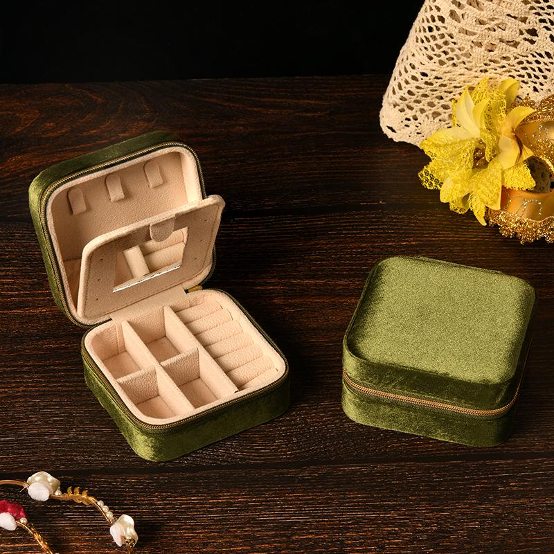 Elegant Velvet Jewelry Box with Mirror for Necklaces, Rings, and Earrings