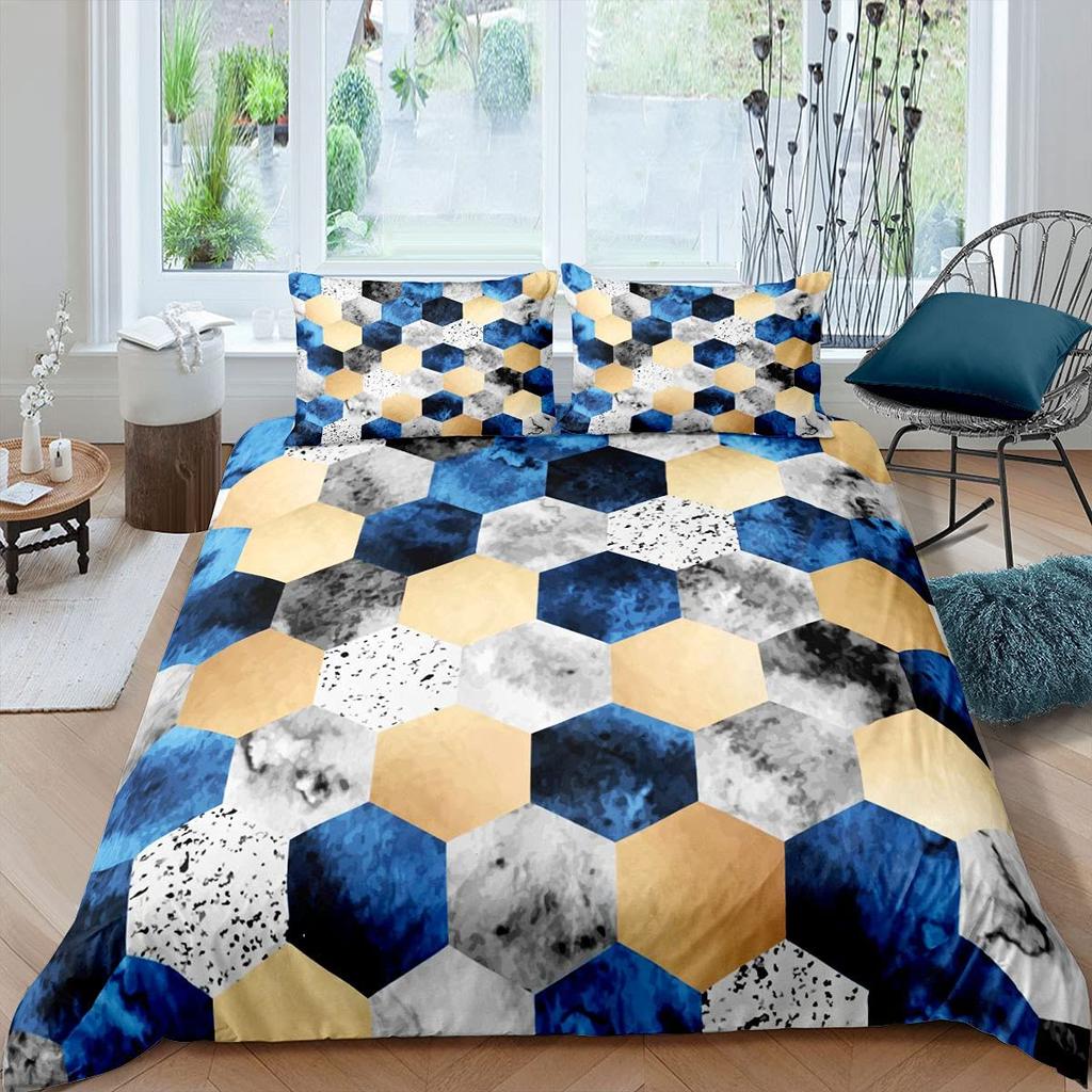 Geometrisches Bettbezug-Set Queen-Size Sechseckige Waben Bettwäsche-Set 3D Kinder Jungen Mädchen 2/3-teiliges Bettdeckenbezug-Set Kissenbezug