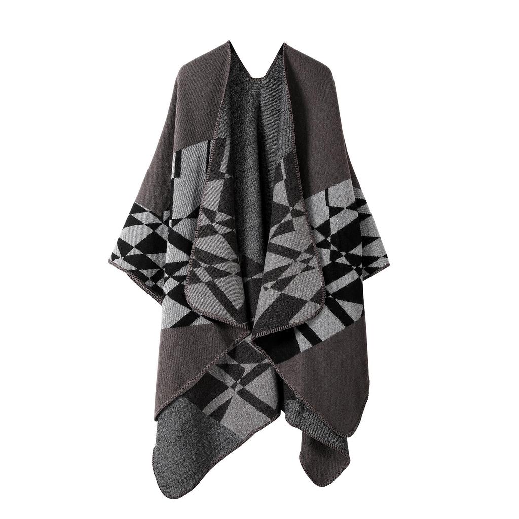 Solid Color Striped Shawl Cardigan: Warm, Versatile Imitation Cashmere Scarf for Autumn and Winter