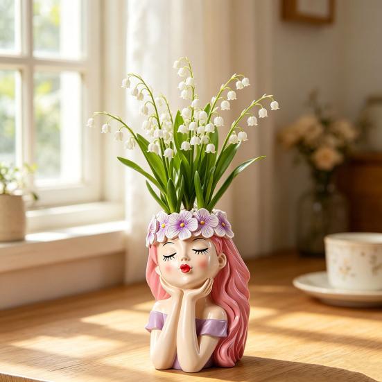 Small Fairy Head Planter Resin Girl Face Flower Pot Cute Cactus Pot for Balcony Yard Garden Desk Decor Gift for Women