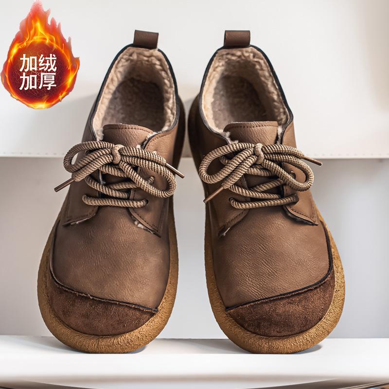 Casual leather shoes, low-top wear-resistant, matte leather, large shoe size, soft surface leather, new winter models.