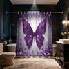1Pc Purple Butterfly Printed Waterproof Shower Curtain Partition Privacy Hanging Curtain, 12 Hooks, Multiple Sizes