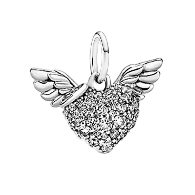 Sparking Butterfly Heart Clip Charm Beads Dangle Silver Bracelet Necklace For Diy Jewelry Women Gift