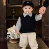 Cool Handsome Baby Boy Vest Three-Piece Spring And Autumn Infant Foreign Style Knitted Vest Plus Shirt Plus Casual Pants