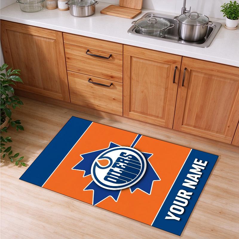 Edmonton Oilers Customizable name kitchen floor mat easy to clean and wipe down Suitable for kitchens living rooms and entryways—a perfec