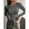 Women S Long Sleeve Button Collar Solid Color Knit Sweater