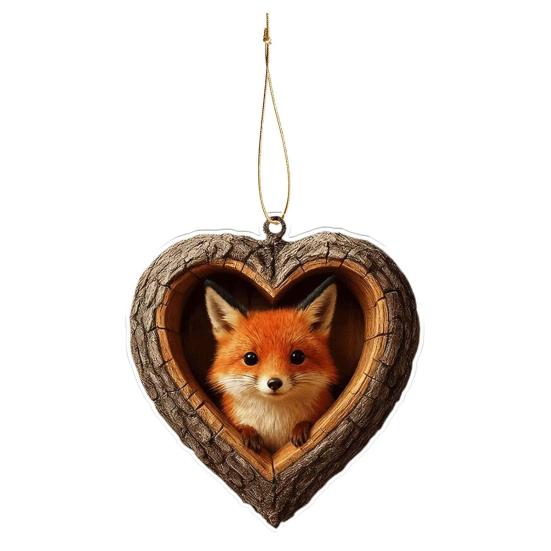 Heart-Shaped Animal Christmas Ornament 2D Flat Acrylic Forest Animal Decoration Woodland Pendant for Xmas Tree Decor Animals Lovers Gift