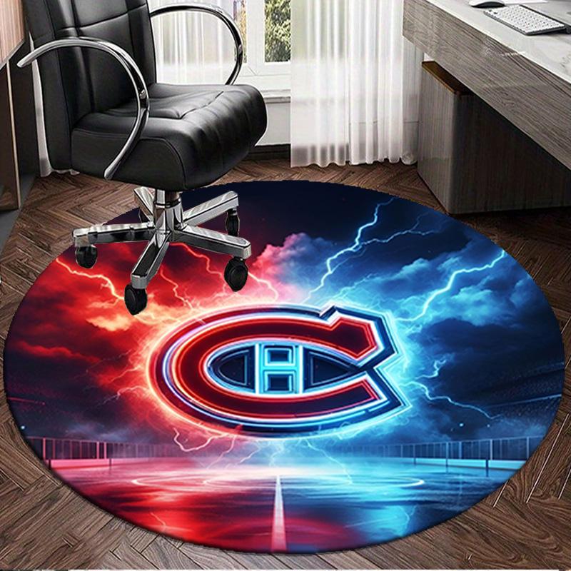 1PC Montreal Ice Storm Round Rug, Non-slip Chair Mat, Home Decor, Circle Carpet Perfect for Office, Bedroom, Living Room,Christmas gift