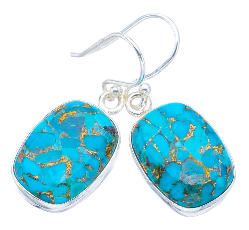 

StarGems® Natural Copper Turquoise Handmade 925 Sterling Silver Earrings 1.5 F6162