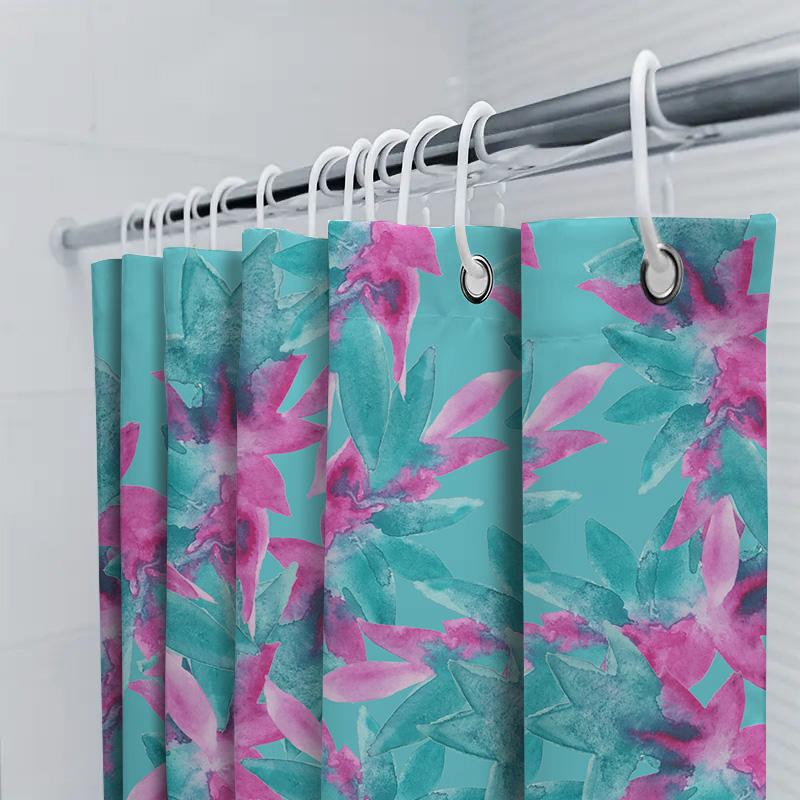 Watercolor Floral Print Shower Curtain Set Waterproof Fabric With Hooks Pink Blue Colorful Bath Decor Perfect Gift For Her Size: