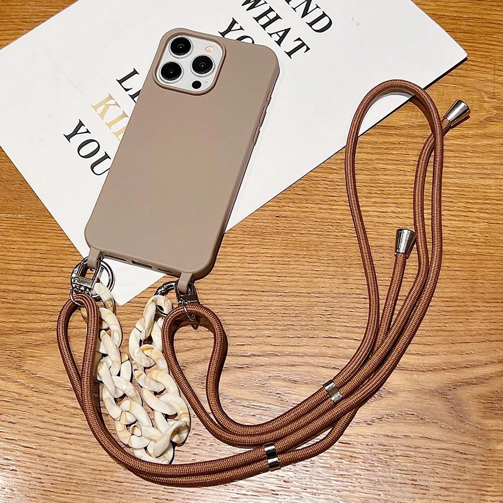 Crossbody Strip Akrila ķēdes silikona futrālis iPhone 16 15 14 13 12 11 Pro X XR Max 7 8 Plus Samsung S24 23 S22 S21 Ultra Plus A54 A14 A53