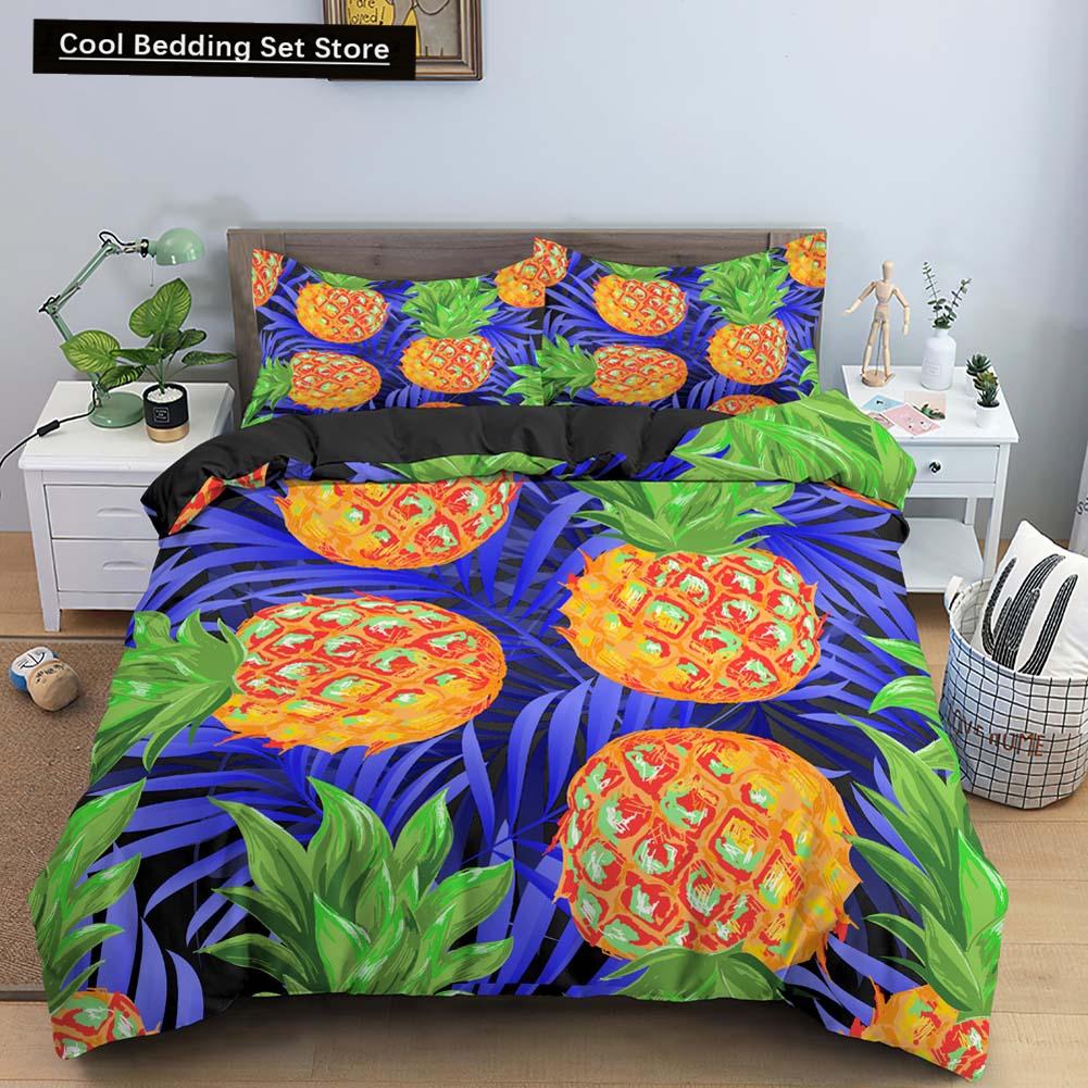 Fruit Pineapple Queen King Duvet Cover 3D Yellow Tropical Fruit Bedding Set Plants Comforter Cover 2/3pcs Polyester Quilt Cover