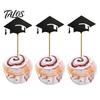 Hat Cake Decoration 6 Pcs Graduation Toppers, Mini Grad Cap Cupcake Black Burr-free Glitter Food Appetizer Picks for Class of 2026 Party Supplies