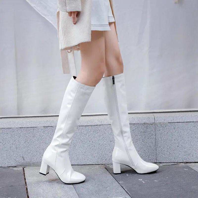 

Women Boots Fashion Go Go Boots Cosplay White Red Knee High Boots For Women Plus Size Zipper Boats High Heel Shoes 35