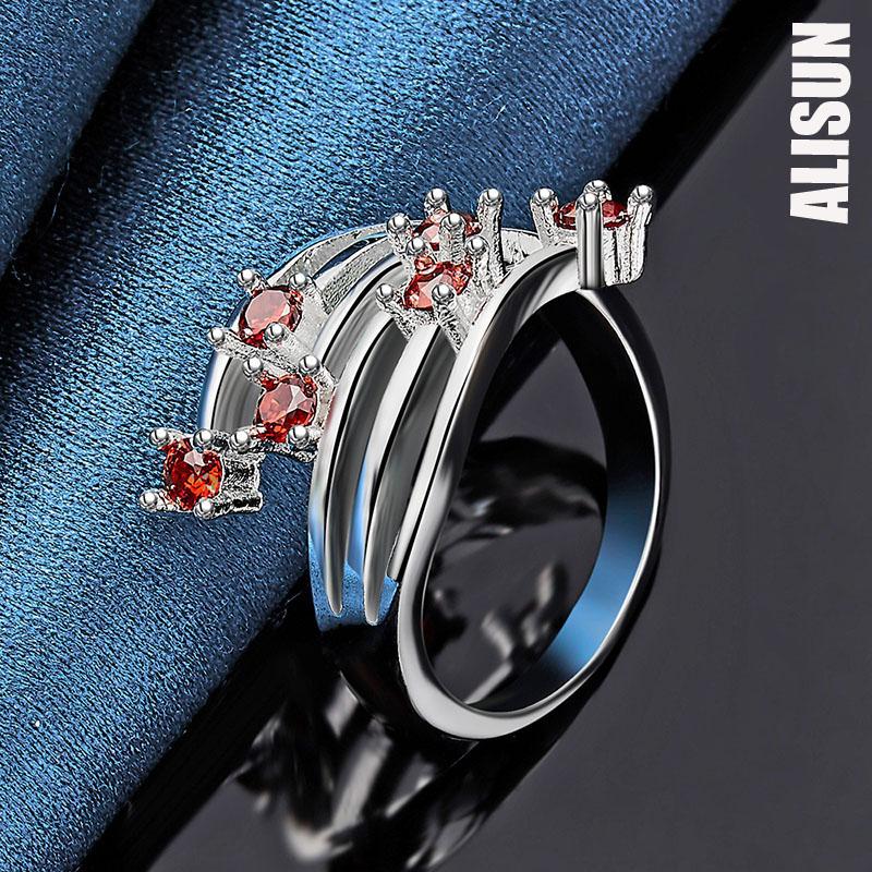 925 Sterling Silver Red AAA Zirkonový prsten Dárek Módní svatební šperky