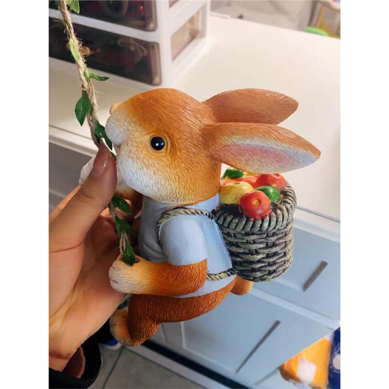 Little Rabbit Climbing Vine Hanging Ornament - Small Animal Figurine for Home, Courtyard, or Tree Pot Decor