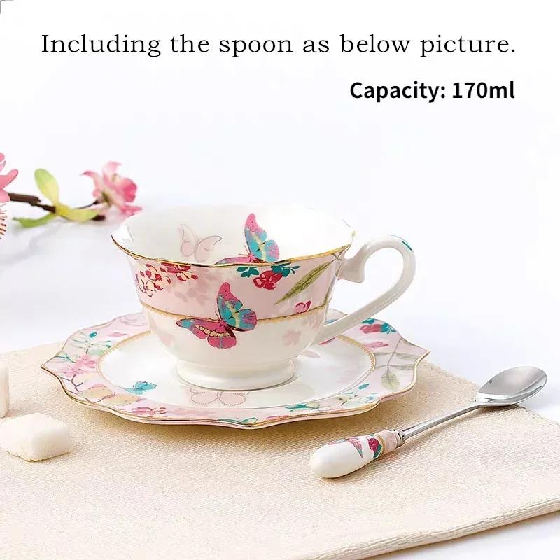 Romantic European Coffee Cup Saucer Set, Creative Ceramic Cup, Advanced Valentine Flower Tea Teacup Gift, Porcelain Drinkware
