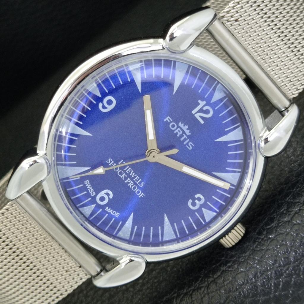HAND-WINDING SWISS MENS VINTAGE REFURBISHED BLUE COLOR DIAL WATCH A700805-5 R205a-a700805