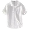 Men's White Slim-Fit Short-Sleeve Oxford Shirt with Square Collar